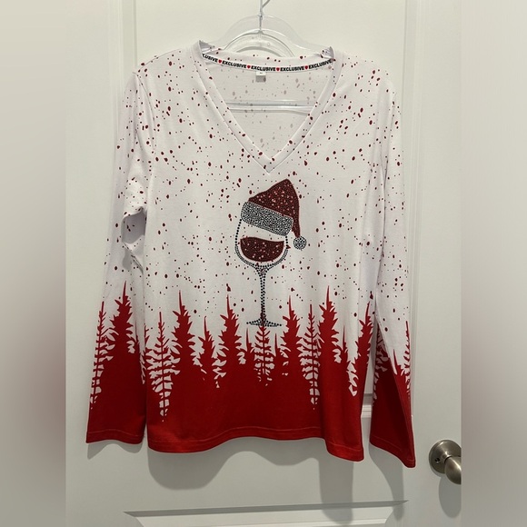 Festive Red and White Long Sleeve Shirt - Picture 2 of 11